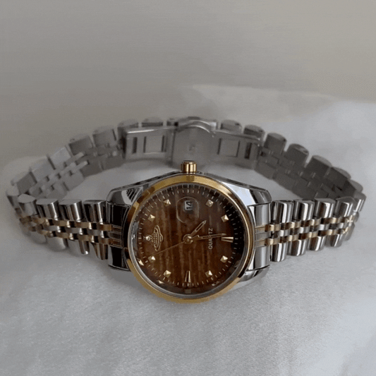 Silver Tiger's Eye Dial Quartz Watch for Women - Elegance z nerezové oceli