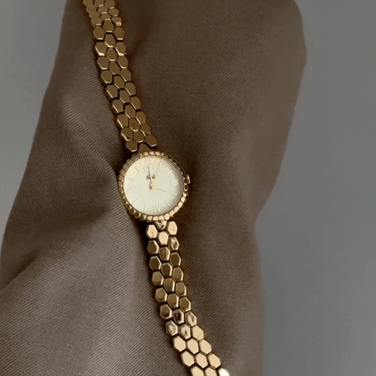 Golden Hive - Orologio bracciale a nido d'ape con quadrante oro rotondo