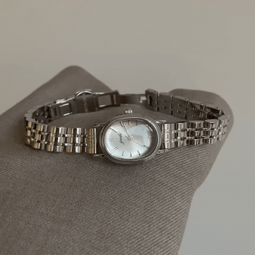 Silver Women’s Watch – Oval Small Dial Quartz Watch with Dainty Stainless Steel Bracelet | Lyra