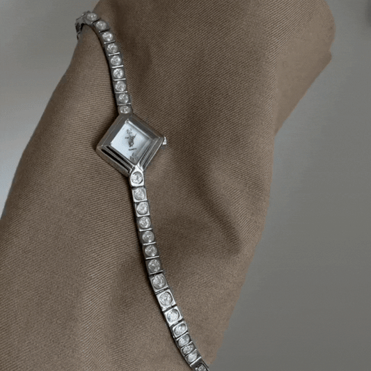 Narukvica sa srebrnim dijamantima s naglaskom na bijelim rombus kotačići-Elegantni kvarcni sat za damu