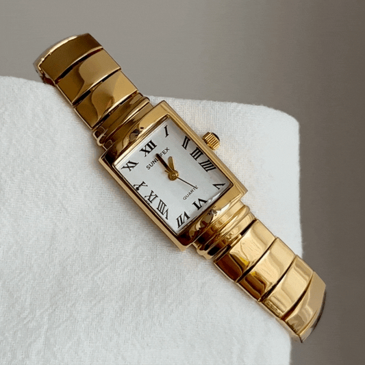 Gold Women Bangle Watch Steel Strap Rectangular White Dial Quartz Fashion New Style – Ivory