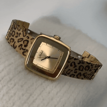 Vintage leopard print zlatni široki remen kvadrat zlatni brojčanik kvarc sat