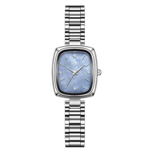 Silver Strap Women's Quartz Watch-Blue Moeder-of-Pearl Square Dial