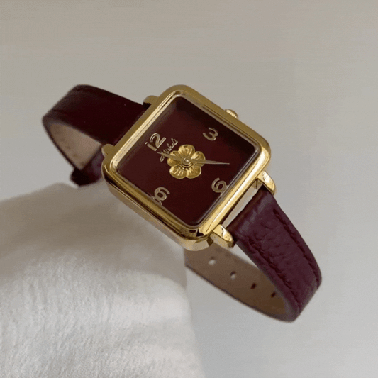 Crimson Grace Timepiece: Camellia Red Leather Vintage Quartz Watch