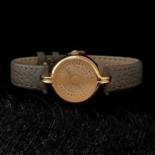 Vintage-Inspired Women’s Quartz Watch – Elephant Gray Leather Strap with Round Gold Dial