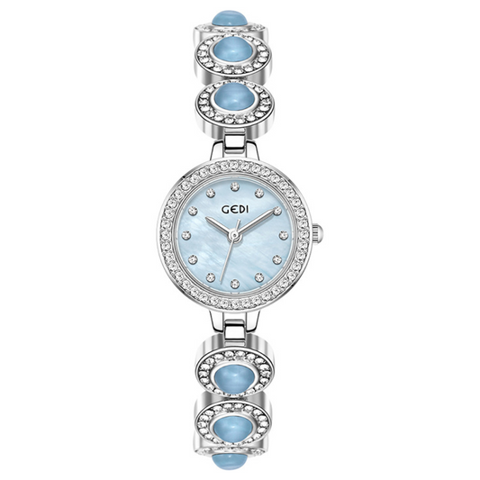 Blue Women Vintage Pearl Inlay Watch Round Mother-of-Pearl Dial Quartz – Aurora