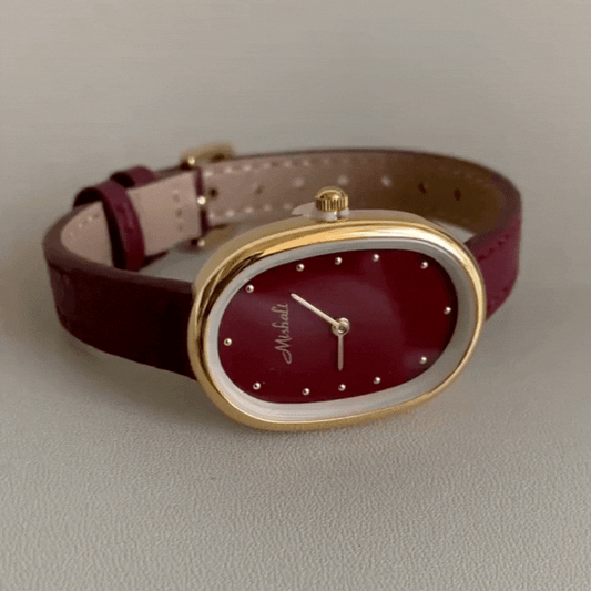 Angora Red Timepiece: Gold and Genuine Red Leather Watch