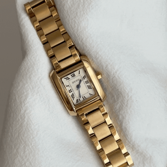 Classic Women’s Quartz Watch – Gold Stainless Steel Bracelet with Square Dial