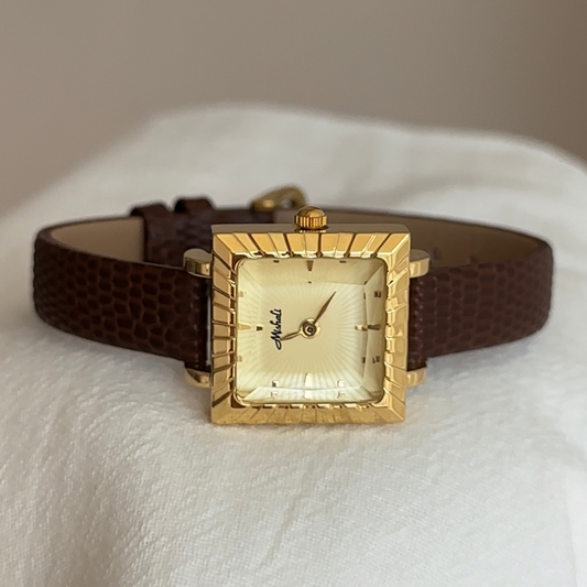 Black Women Quartz Watch Thin Leather Strap Gold Square Candy Dial Vintage Elegant Style – NoirCube
