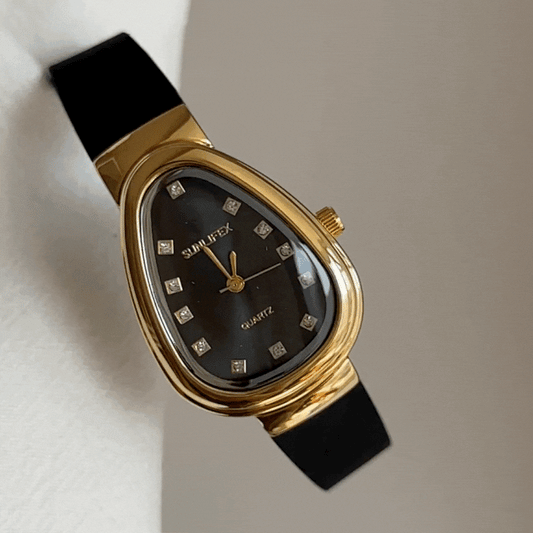 Black Women Quartz Watch Silicone Strap Gold Snake Head Case Black Diamond Dial Vintage Luxury Style – Serpenti