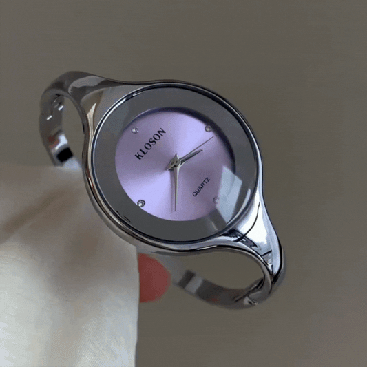 Montre à quartz argentée pour femme – Grand cadran lavande, élégante et féminine