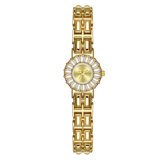French Jewelry-Inspired Women’s Quartz Watch – Gold Bracelet with Small Round Dial