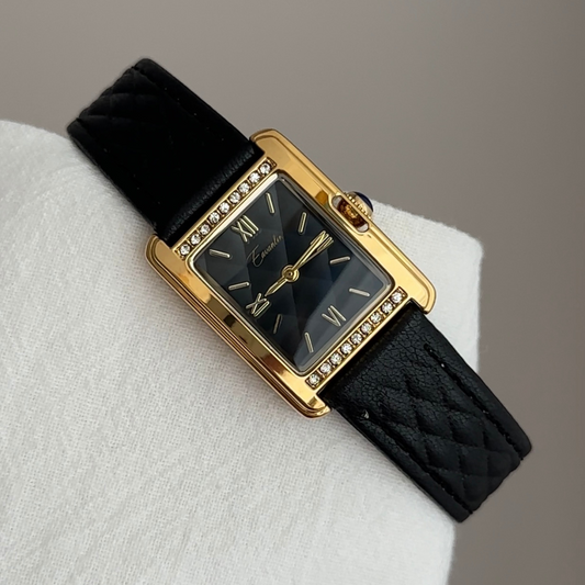 Chic Noir - orologio in pelle trapuntata da donna con cornice dorata
