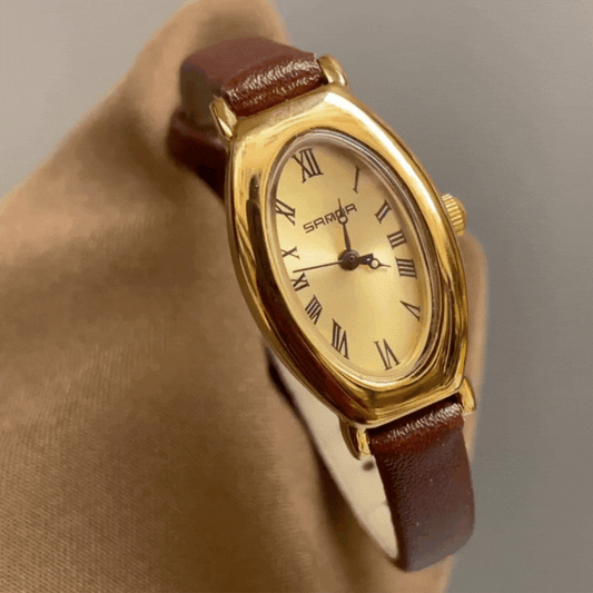Vintage crvena koĆŸna ĆŸenska sat-vodootporna futrola zlatnog tona s rimskim brojem brojaÄa Quartz Watch