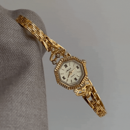 Women’s Quartz Watch – Vintage-Inspired Gold Bracelet with Octagonal Dial