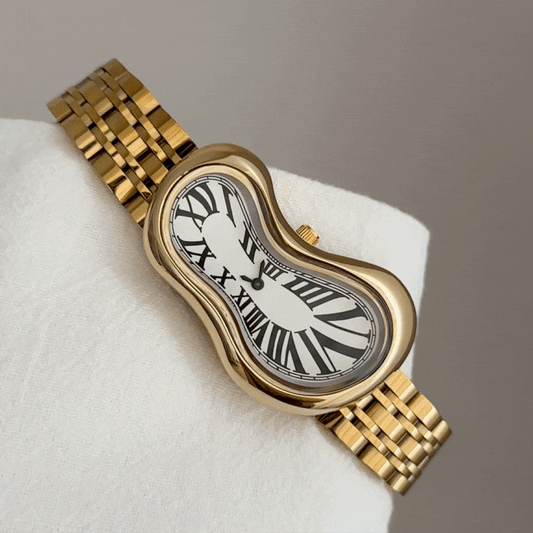 Futuristic Gold Strap Women’s Quartz Watch – Unique White Irregular Dial Ladies Wristwatch