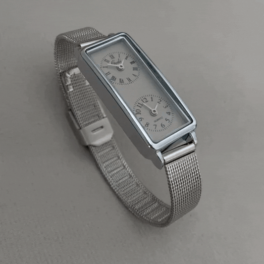 Srebrni duo sat: Srebrno-siva dvostruka biraÄka mreĆŸa Quartz Watch
