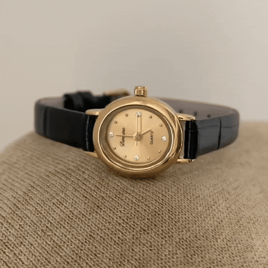 Vintage crno zlato kožni remen kvarcni sat: klasični elegance sat