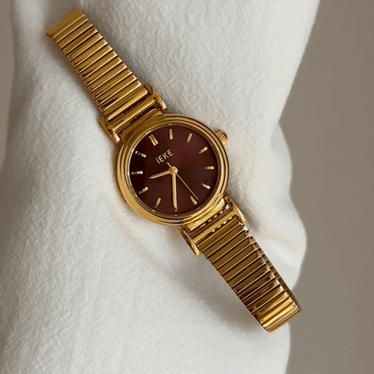 Gold Women Quartz Watch Bracelet Strap Round Red Dial Vintage French Retro Style – Bordeaux