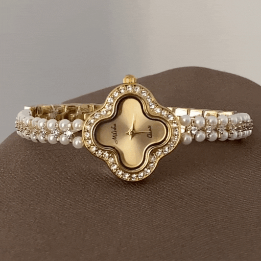 Zlatna djetelina majka-bitna biraÄka Quartz Watch for Women-elegantni dizajn biserne narukvice
