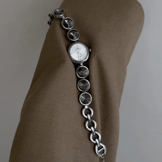 Midnight Grace – Black Crystal Bracelet Watch for Women