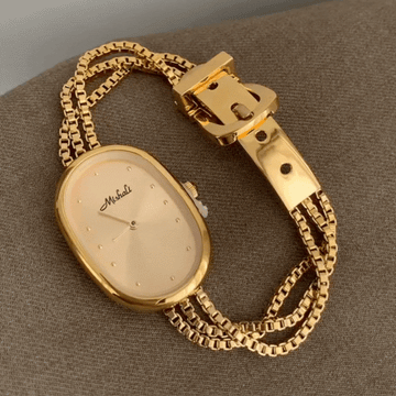 Gouden ketting armband kwarts horloge voor vrouwen - elegante ovale wijzerplaat