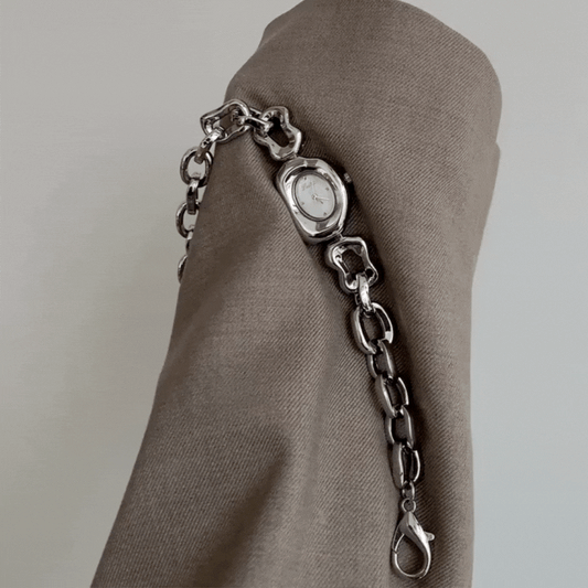 Luna Curve – Silver Chain Bracelet Watch with Pearl Dial