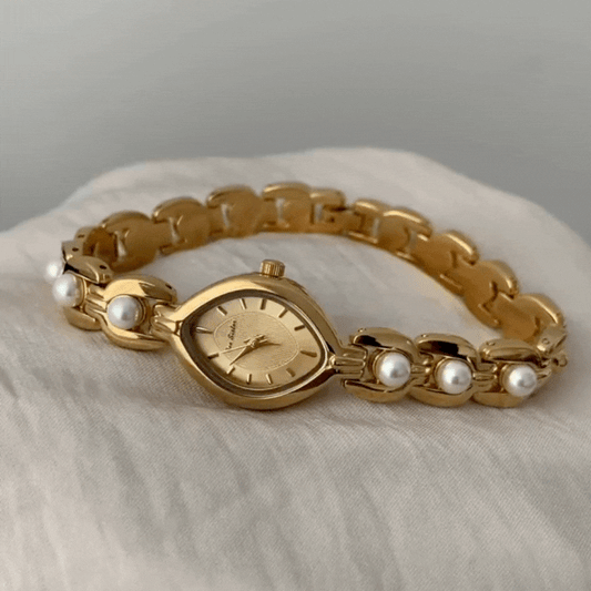 Orologio bracciale incorporato in oro in oro di ispirazione vintage-quadrante marchese, elegante e senza tempo