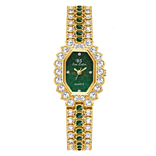Luxury Green Crystal Bracelet Women’s Quartz Watch – Niche Octagon Dial Ladies Wristwatch