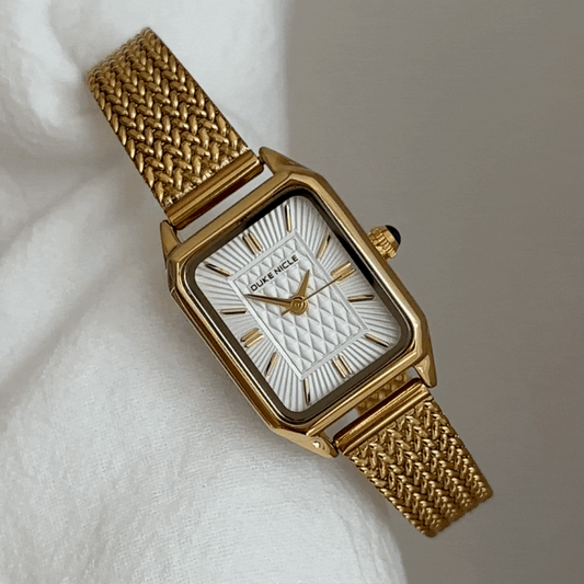 Gold Women Rectangular Dial Watch White Face Strap Quartz French Exquisite Style – Élise