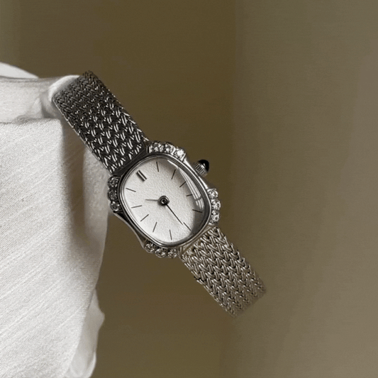 Narukvica od srebrne pšenične narukvice Quartz Watch for Women-Diamond-Acted Dial, Elegant i osjetljiv