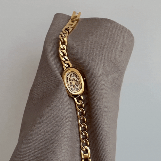Leopard Luxe – Gold Oval Bracelet Watch for Women
