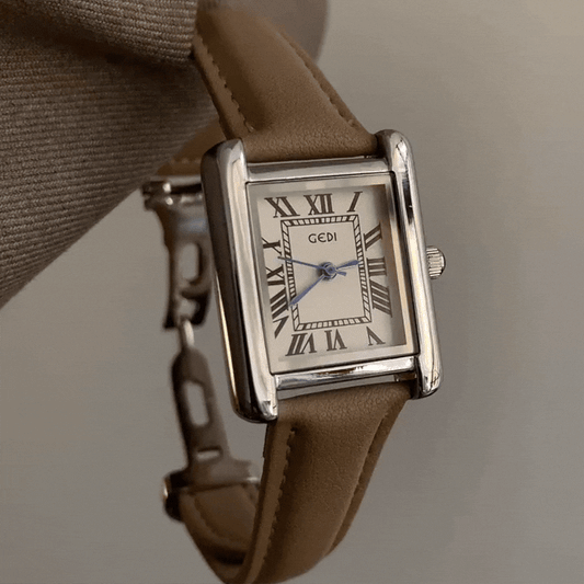 Montre à quartz carrée en argent ivoire avec bracelet beige
