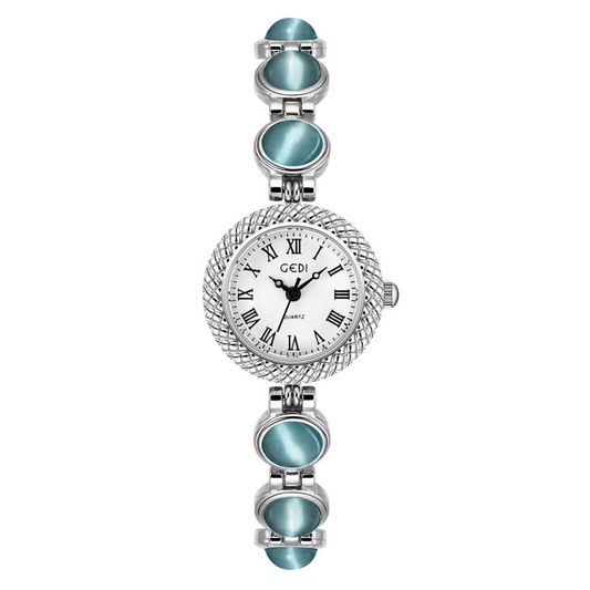 Aqua Blue Cat’s Eye Stone Inlay with Bracelet Design Women’s Quartz Watch