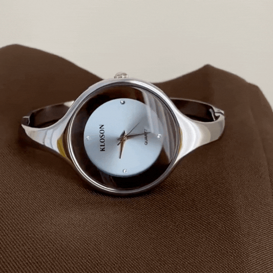 Narukvica od srebrne manĆŸete Quartz Watch for Women - veliki plavi okrugli biranje, elegantni i moderni