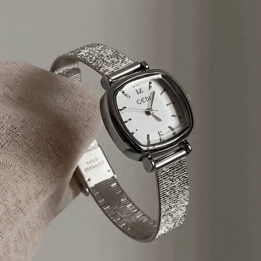 Minimalist Women's Quartz Watch – Silver Square Case with Petite Dial