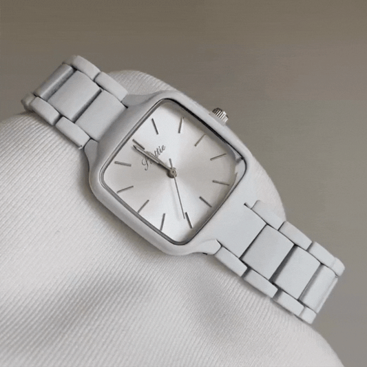 White Women’s Dainty Watch – Square Silver Dial Quartz Watch with Wide Strap | Alba