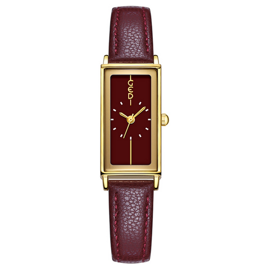 Elegant Timepiece: Angora Red Minimalist Gold Case & Red Dial Quartz Watch