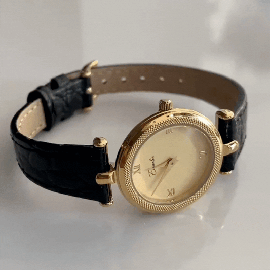 Půlnoční královské hodinky: černé a zlaté hodinky Roman Dial Watch