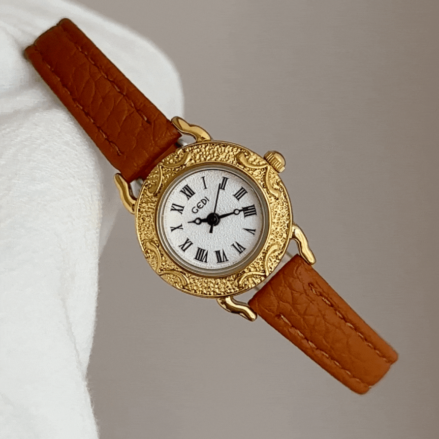mtg french card retard French Elegant Women's Quartz Watch – Small White Dial with Brown Embo – MTG