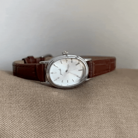 SmeÄi koĆŸni remen Quartz Sat za ĆŸene - Silver Oval Case & White Mini Dial