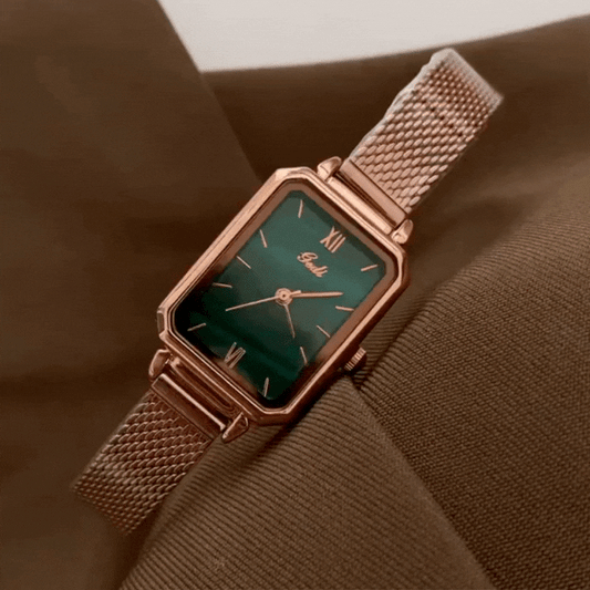 Rose Gold Women’s Rectangular Green Dial Quartz Watch Elegant Vintage Style – Roseverde