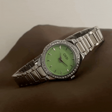 Zilveren roestvrijstalen groene wijzerplaat diamant-geaccentueerd kwarts horloge voor dame-elegant en stijlvol