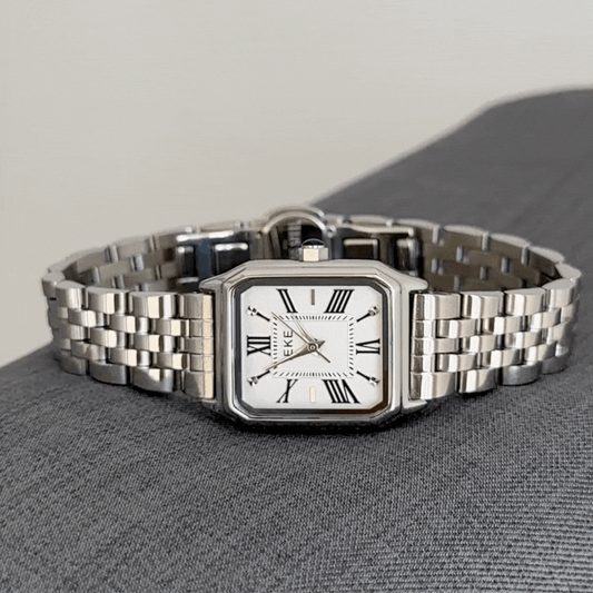 Silver Women Rectangular Dial Watch Strap White Face Quartz Minimalist Style – Ivory