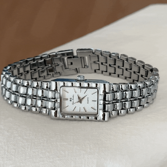 Classic Retro Square White Dial Silver Alloy Strap Quartz Watch