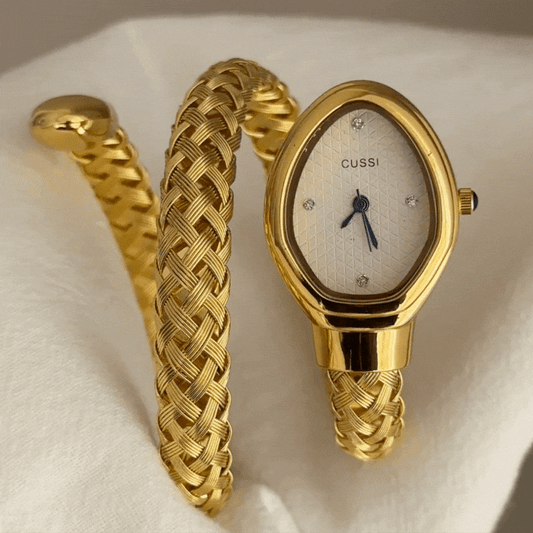 Vintage Classic Serpenti White Dial Gold-Tone Linked Bracelet Quartz Watch