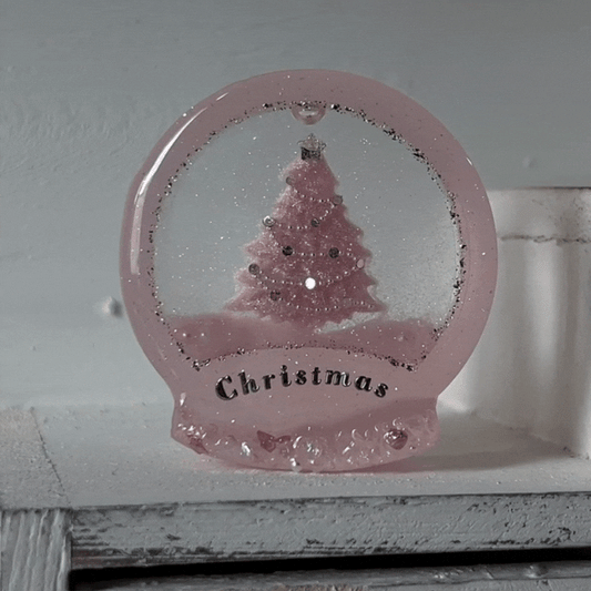 Handmade Resin Snowfall Christmas Tree Ornament – Pink Tabletop Décor