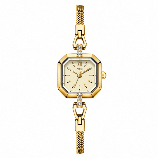Delicate Gold Bracelet “Sugar Cube” Women’s Quartz Watch – Small & Elegant Design