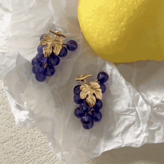 Blue Grape Stud Earrings – S925 Silver Post, Gold-Plated Copper, Fruit-Inspired Elegant Jewelry for Women