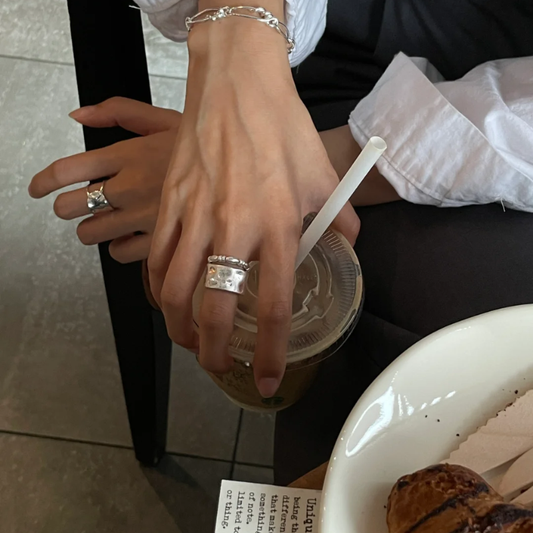 Wide Beaded Sterling Silver Ring – Minimalist Handmade 925 Silver Statement Band for Women